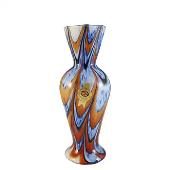 (image for) V.B. Opaline Florence Empoli Marbled Orange & Blue Glass Vase