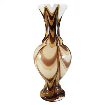 (image for) V.B. Opaline Florence Empoli Marbled Brown & White Glass Vase