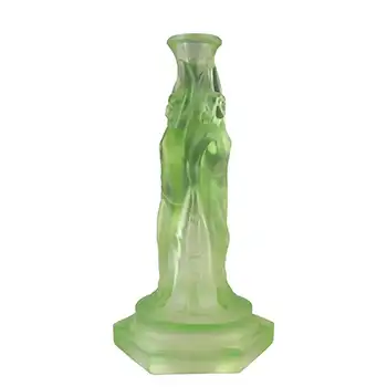 (image for) Walther & Söhne Art Deco Uranium Glass 'Three Graces' Candlestick