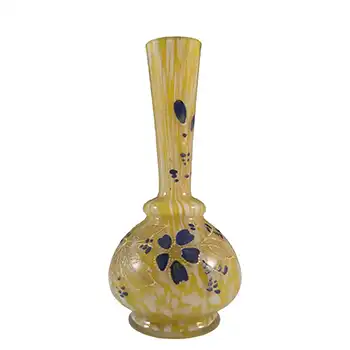 (image for) Welz Bohemian Lemon Yellow & White Spatter Glass Enamelled Vase