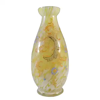 (image for) Welz Czech / Bohemian Lemon Yellow & White Spatter Glass Vase