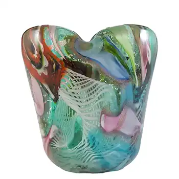 (image for) AVEM Murano Zanfirico Bizantino / Tutti Frutti Green Glass Vase