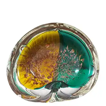 (image for) Murano Green, Yellow & Copper Aventurine Glass Bowl / Ashtray