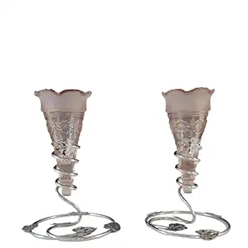 (image for) Bagley #3187 Pair of Art Deco Pink Glass & Chrome 'Katherine' Vases