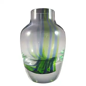 (image for) Caithness Vintage Green & Blue Glass 'Oban' Striped Vase