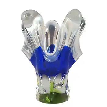 (image for) Chřibská #316/4/14 Czech Blue, White & Green Glass Vase