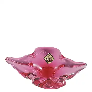 (image for) LABELLED Chřibská #296/2/13 Czech Pink & Clear Glass Bowl