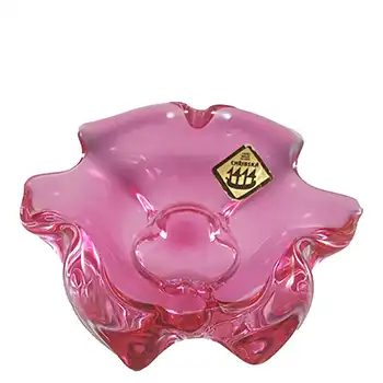 (image for) Chřibská #331/2/9 Czech Pink & Clear Glass Bowl - Labelled