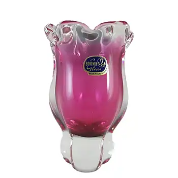 (image for) Chřibská #331/3/10 Czech Pink & Clear Glass Vintage Vase