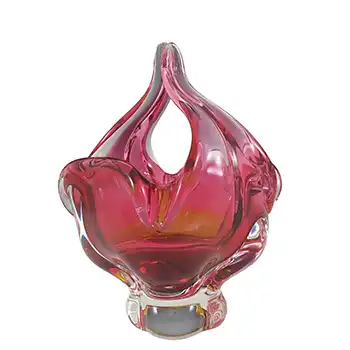 (image for) Chřibská #296/6/16 Czech Pink & Orange Glass Basket Bowl