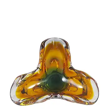 (image for) Chřibská #127/5/14 Czech Green & Orange Glass Ashtray Bowl
