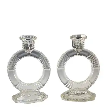(image for) Libochovice #1691 Czech Art Deco Clear Glass Candlesticks