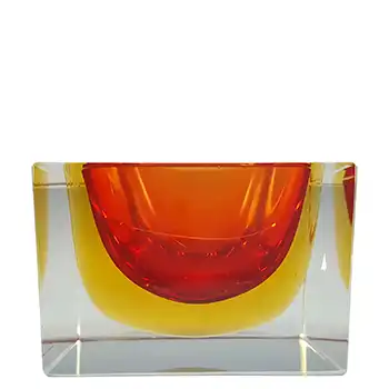 (image for) Murano Faceted Red & Amber Sommerso Glass Block Bowl