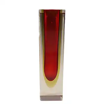 (image for) Murano Faceted Red & Amber Sommerso Glass Vintage Vase