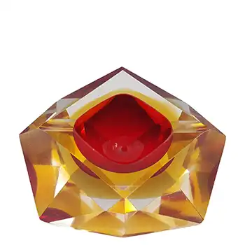 (image for) Murano Faceted Red & Amber Sommerso Glass Block Bowl