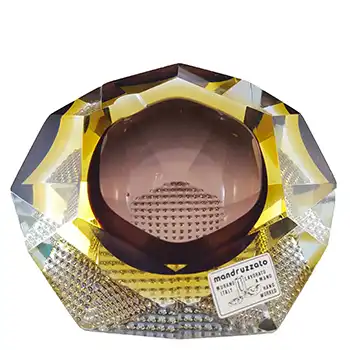 (image for) Mandruzzato Murano Faceted Brown & Amber Sommerso Glass Bowl