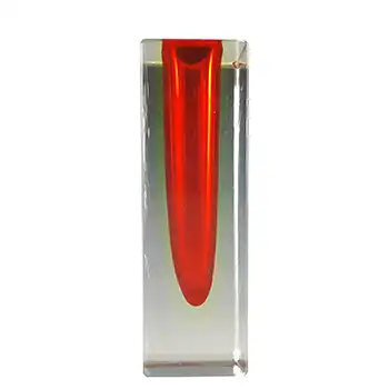 (image for) Murano Faceted Red & Uranium Yellow Sommerso Glass Block Vase