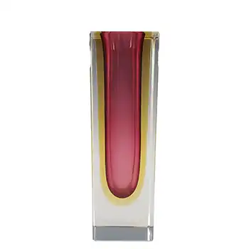 (image for) Murano Faceted Pink & Amber Sommerso Glass Block Vase