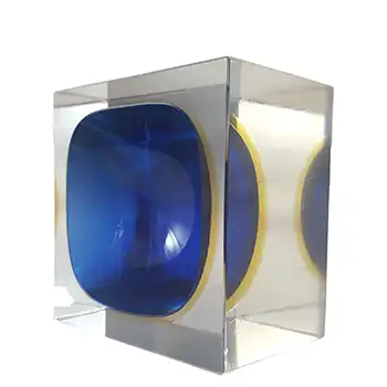 (image for) Murano Faceted Blue & Amber Sommerso Glass Block Bowl