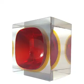(image for) Murano Faceted Red & Amber Sommerso Glass Block Bowl