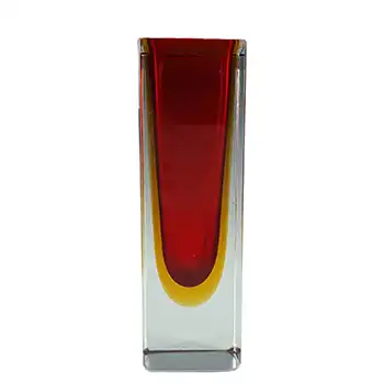 (image for) Murano Faceted Red & Amber Sommerso Glass Block Vase