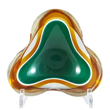 (image for) Murano Green, White & Amber Sommerso Glass Geode Bowl