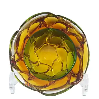 (image for) Murano Green & Amber Sommerso Glass Textured Geode Bowl