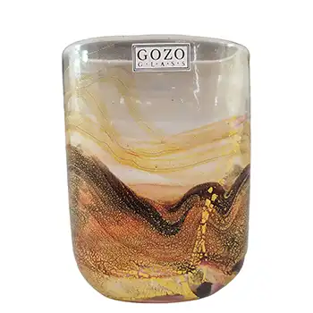 (image for) SIGNED + LABELLED Gozo Red Glass & Gold Leaf Vintage Vase