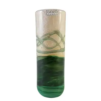 (image for) SIGNED + LABELLED Gozo Cream & Green Glass 'Springtime' Vase