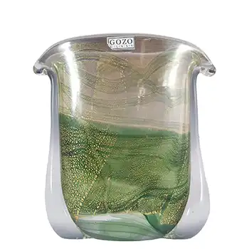(image for) SIGNED Gozo Maltese Green Gold Leaf Glass 'Verdi' Vase