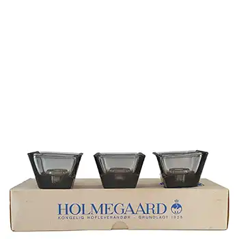 (image for) BOXED Holmegaard Set of 3 Smoky Grey Glass Candlesticks