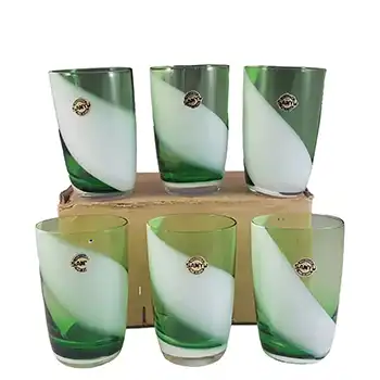 (image for) BOXED & LABELLED Sanyu Japanese Green & White Glass Tumblers