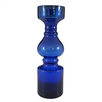 (image for) Japanese 1970's Blue Retro Hooped Glass Vase