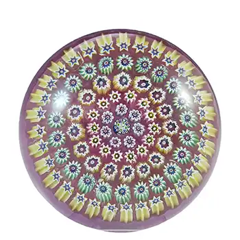 (image for) John Deacons Scottish Pink Glass Millefiori Paperweight - Labelled