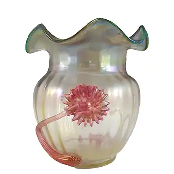 (image for) Kralik Art Nouveau Iridescent Glass Applied Flower Vase
