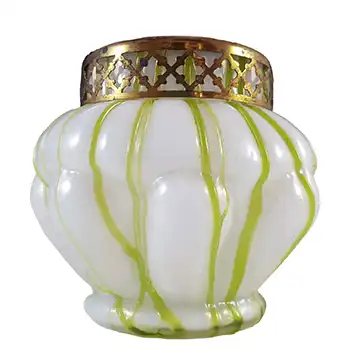 (image for) Art Nouveau Iridescent White & Green Veined Glass Posy Vase