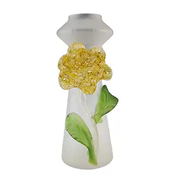 (image for) Kralik Art Nouveau Yellow & Green Frosted Glass Flower Vase
