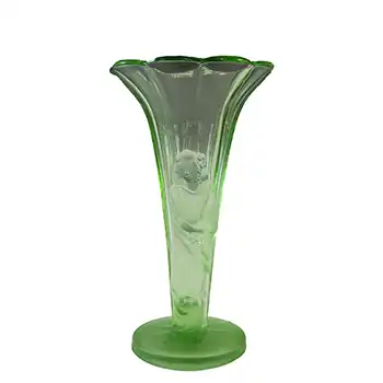(image for) Art Deco Uranium Green Frosted Glass Oriental Lady Vase