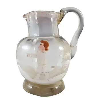 (image for) Mary Gregory Victorian Hand Enamelled Clear Glass Creamer Jug