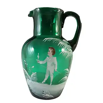 (image for) Mary Gregory Victorian Hand Enamelled Green Glass Jug