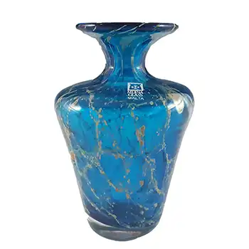 (image for) Mdina 'Blue Crizzle' Maltese Blue & Yellow Glass Vase - Signed & Labelled