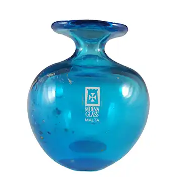 (image for) Mdina 'Blue Summer' Maltese Glass 'Globe' Vase - Signed