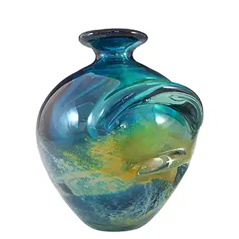 (image for) Mdina 'Blue Summer' Maltese Blue & Yellow Glass 'Pulled Ear' Vase - Signed