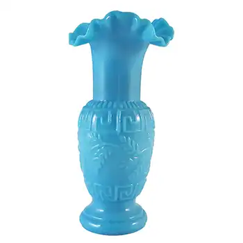(image for) French Victorian Vintage Blue Milk Glass 'Greek Key' Vase