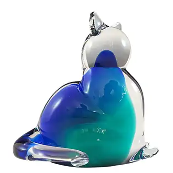 (image for) SIGNED V. Nason & Co Murano Blue & Green Glass Cat Figurine