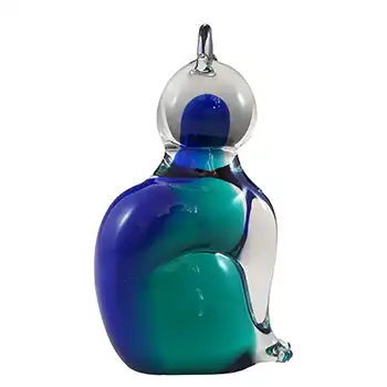(image for) SIGNED V. Nason & Co Murano Blue & Green Glass Cat Sculpture