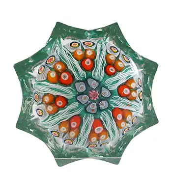 (image for) Strathearn #P11 Scottish Green Glass Millefiori Lattice Star Paperweight