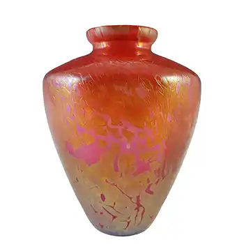 (image for) MARKED Royal Brierley Iridescent Red Glass 'Studio' Vase