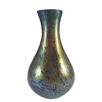 (image for) LABELLED Royal Brierley Large Iridescent Black Glass 'Studio' Vase
