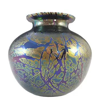 (image for) MARKED Royal Brierley Iridescent Black Glass 'Studio' Vase